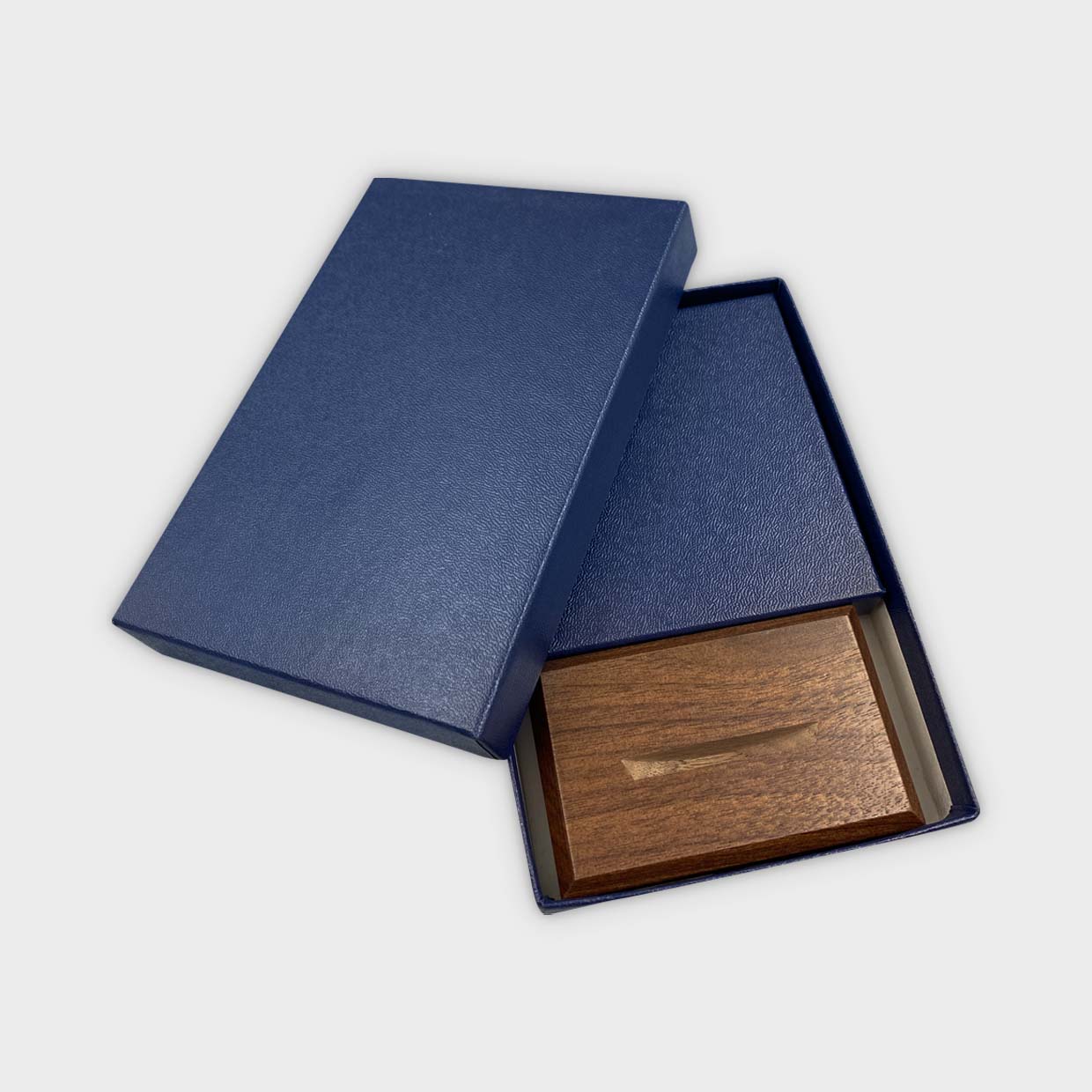 Blue Double Kraft Box with Routed Wood Stand