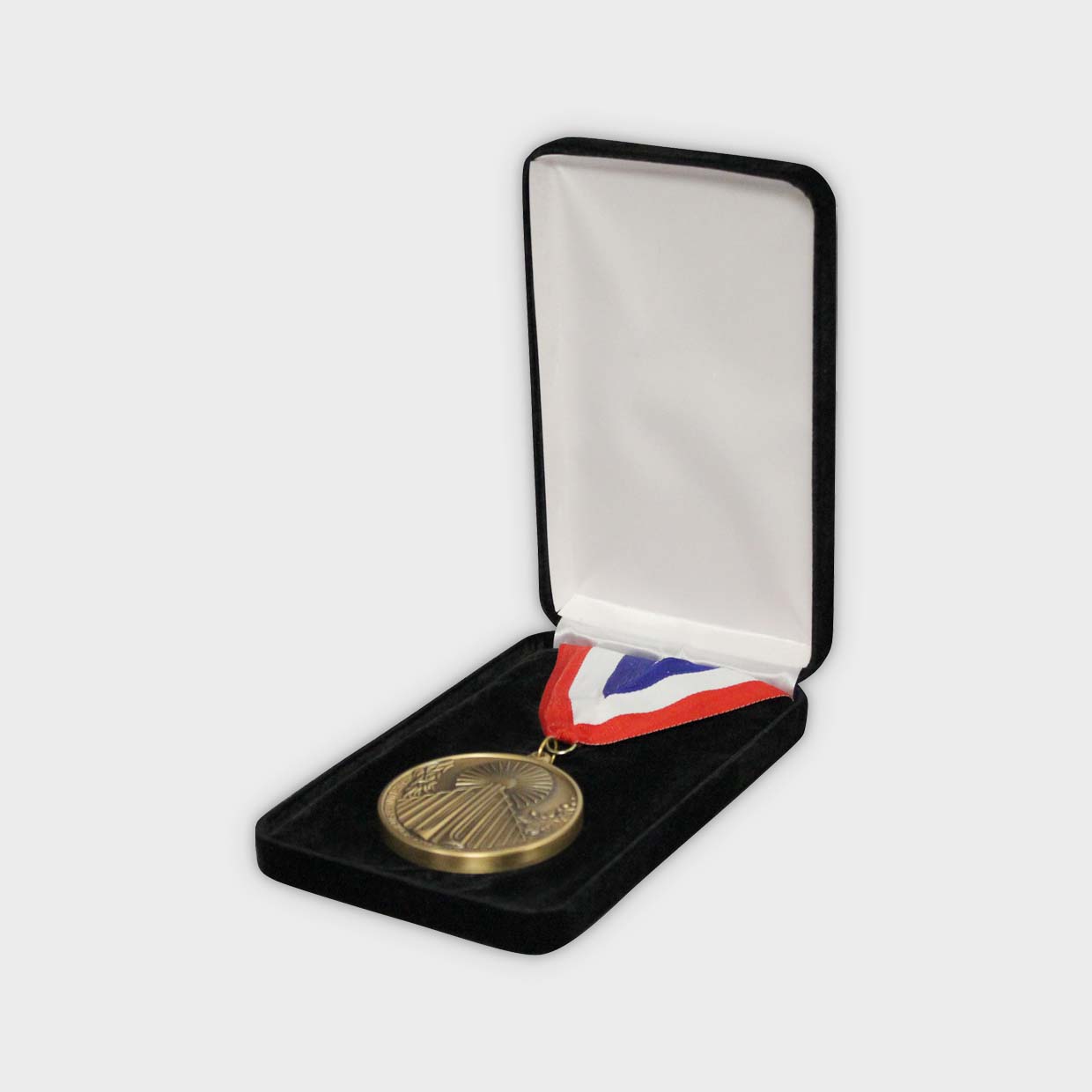 Black Velvet Box for Medal on Neck Ribbon Close Up